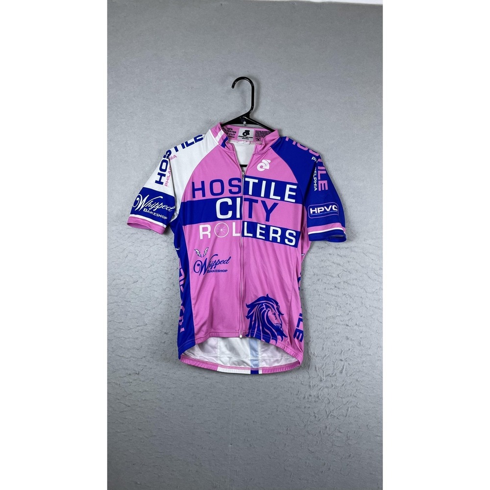 Champion‎ System Hostile City Rollers Cycling Jersey Mens M Pink Full Zip Bike